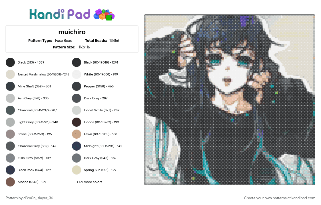muichiro - Fuse Bead Pattern by d3m0n_slayer_36 on Kandi Pad - 