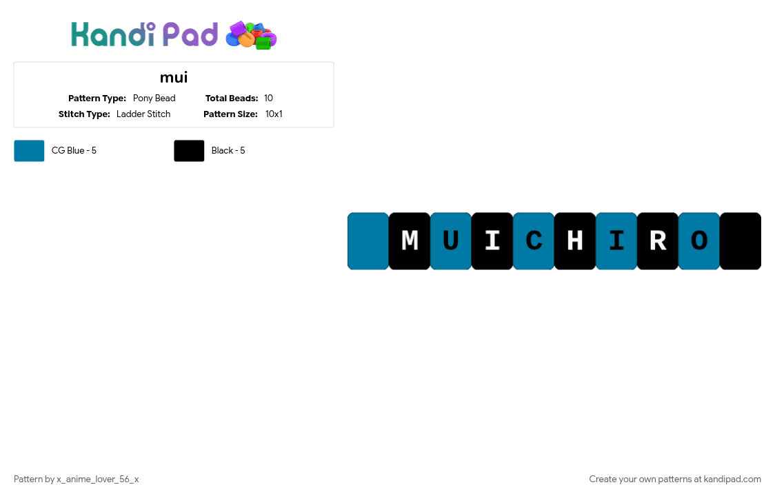 mui - Pony Bead Pattern by x_anime_lover_56_x on Kandi Pad - black, blue