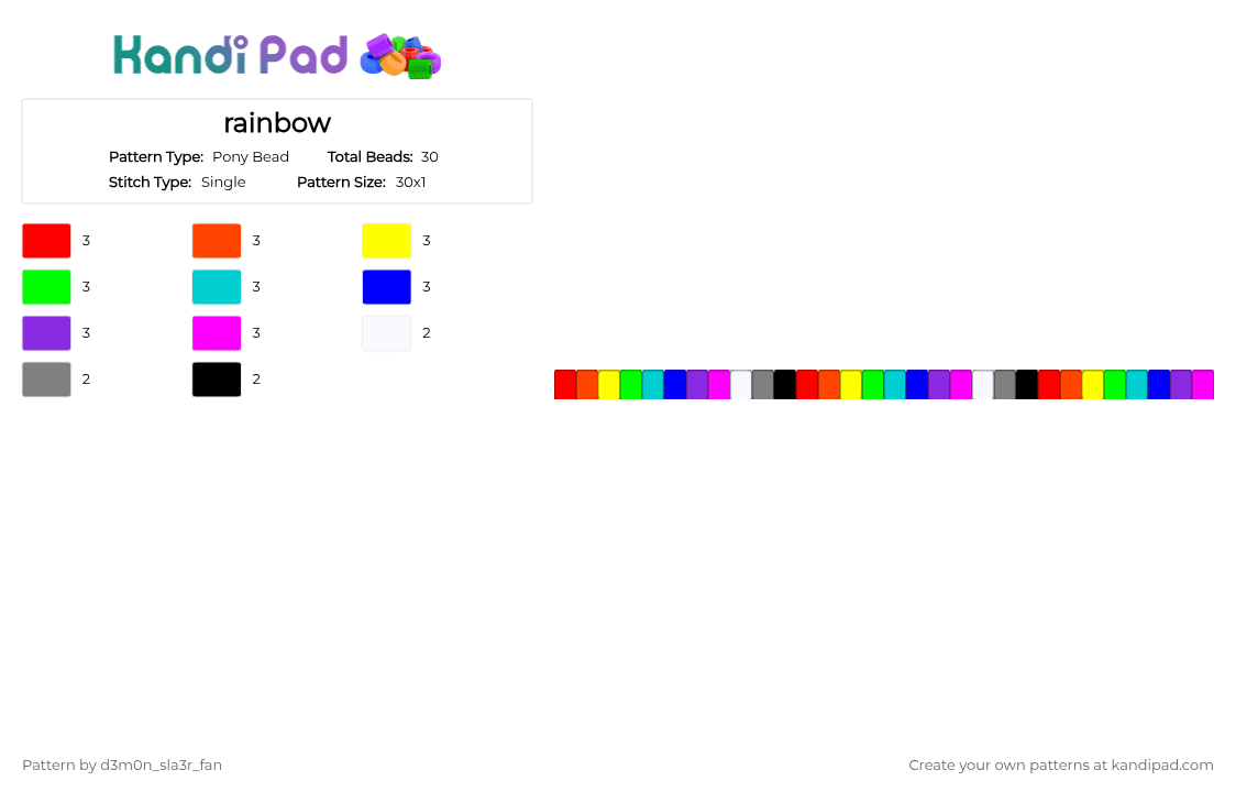 rainbow - Pony Bead Pattern by -wagaw- on Kandi Pad - red,purple