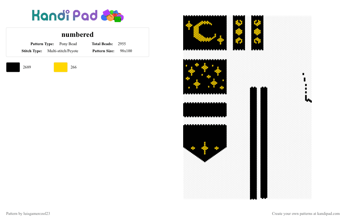numbered - Pony Bead Pattern by luisgamercool23 on Kandi Pad - black