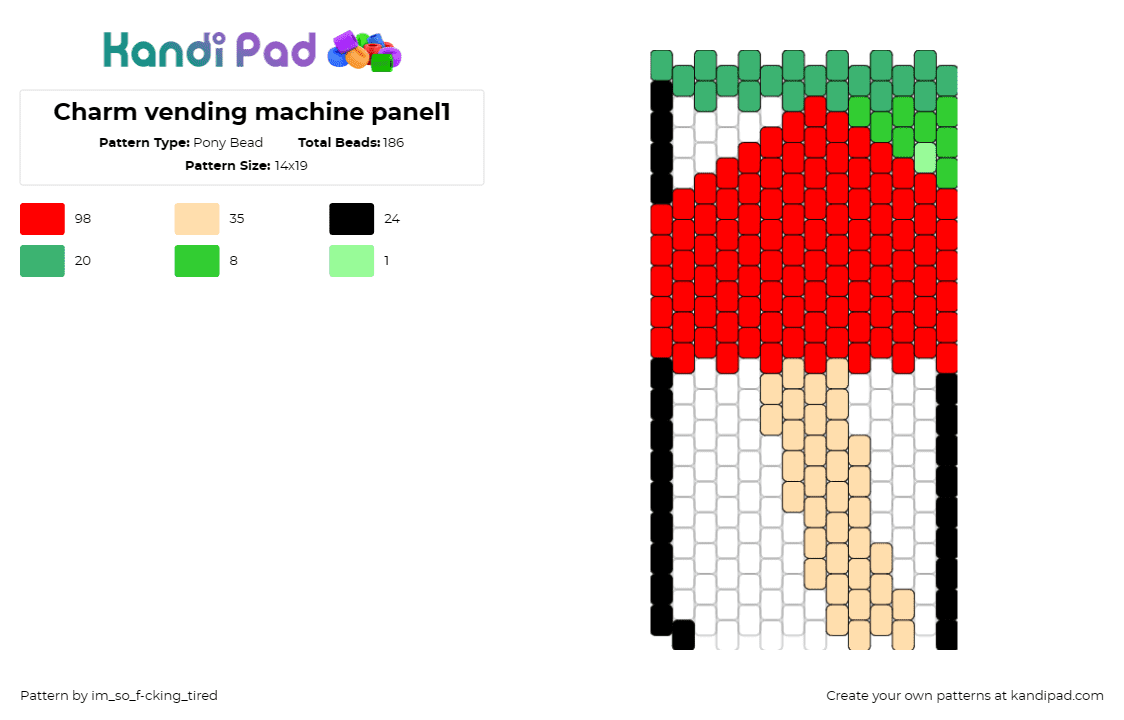 Charm vending machine panel1 - Pony Bead Pattern by im_so_f-cking_tired on Kandi Pad - vending machine,panel,mushroom,playful,red,tan