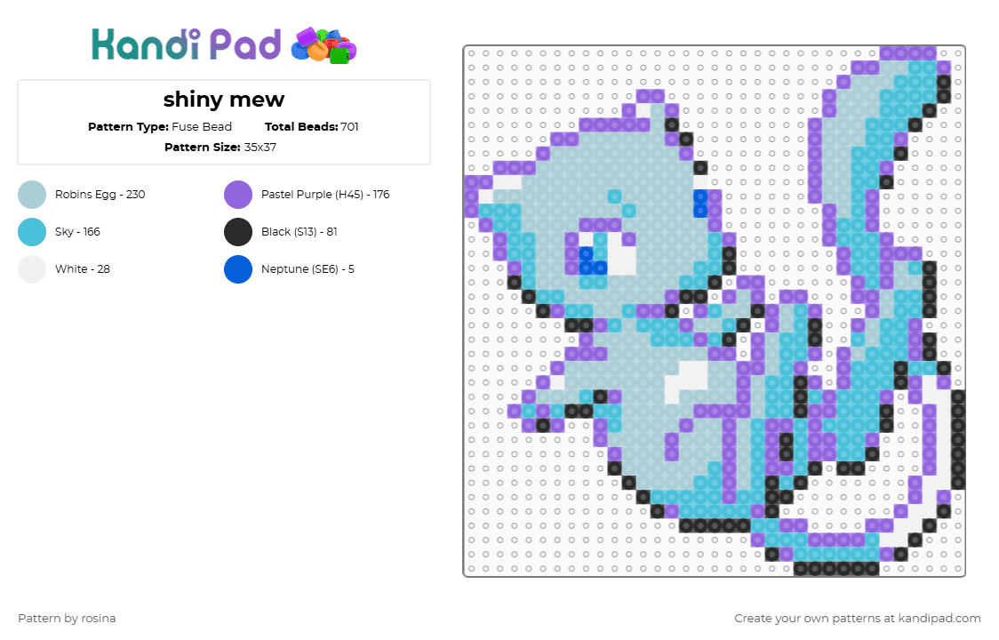 shiny mew - Fuse Bead Pattern by rosina on Kandi Pad - light blue