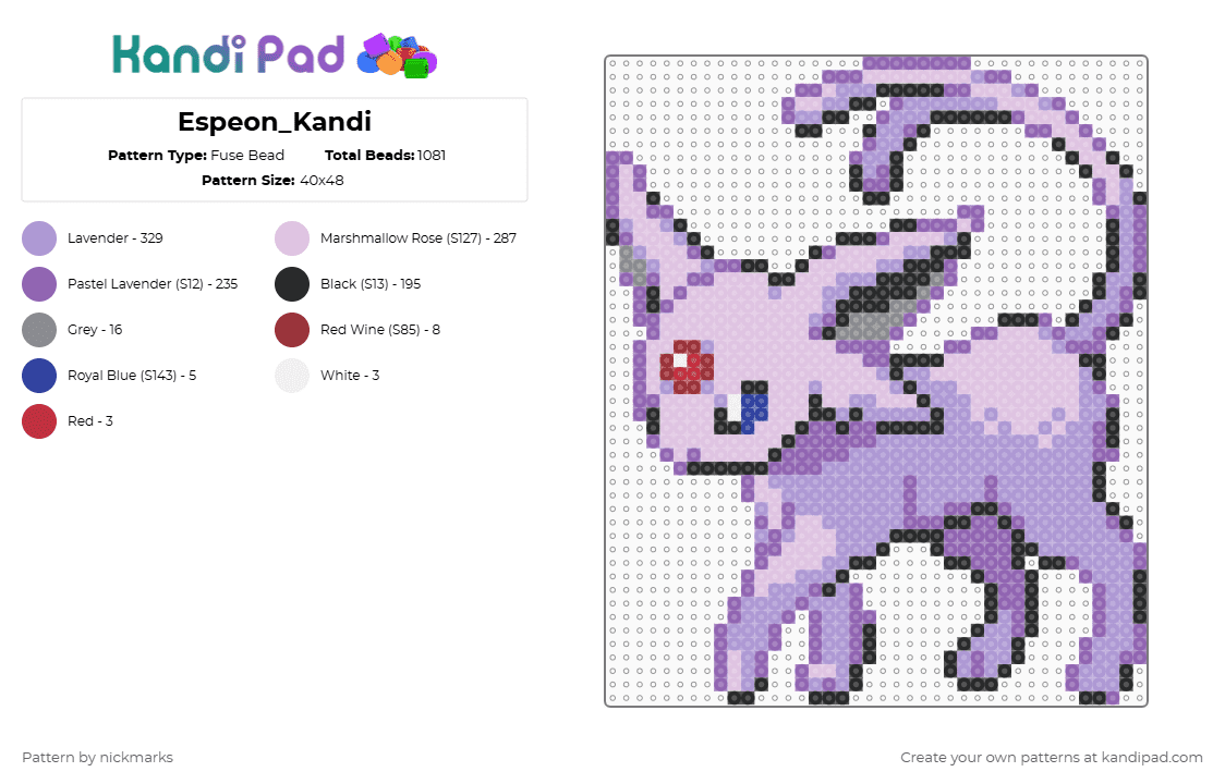 Espeon_Kandi - Fuse Bead Pattern by nickmarks on Kandi Pad - pink