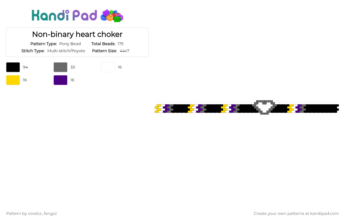 Non-binary heart choker - Pony Bead Pattern by coralzz_fangzz on Kandi Pad - black,gray