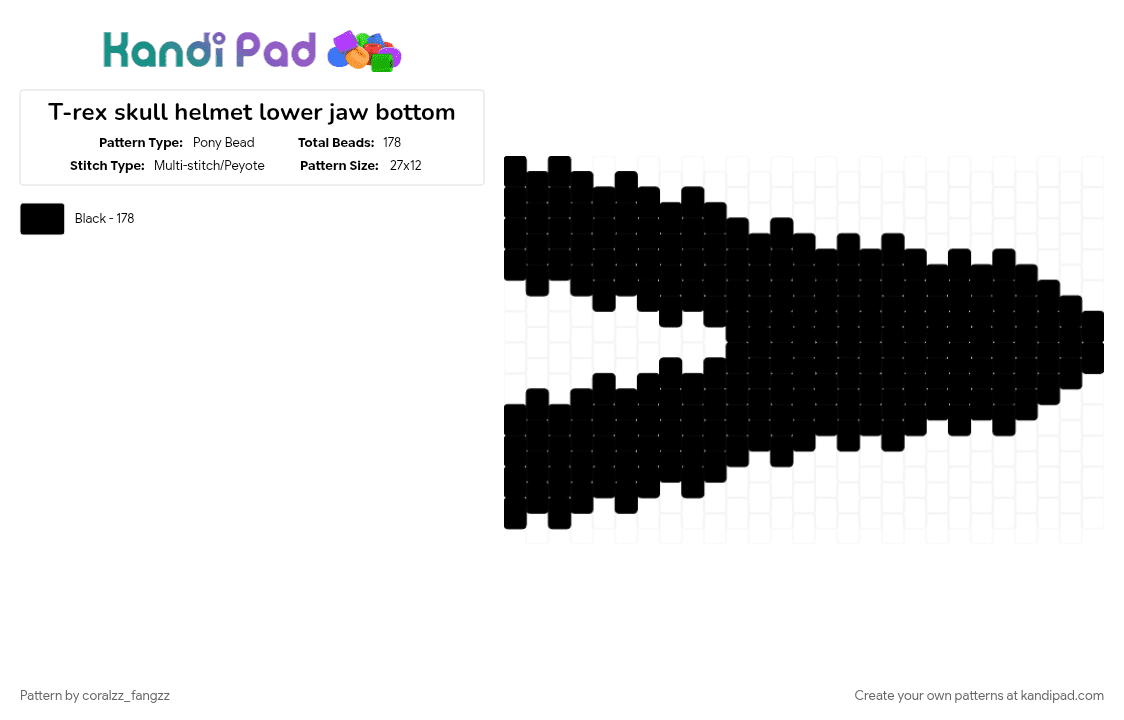 T-rex skull helmet lower jaw bottom - Pony Bead Pattern by coralzz_fangzz on Kandi Pad - black