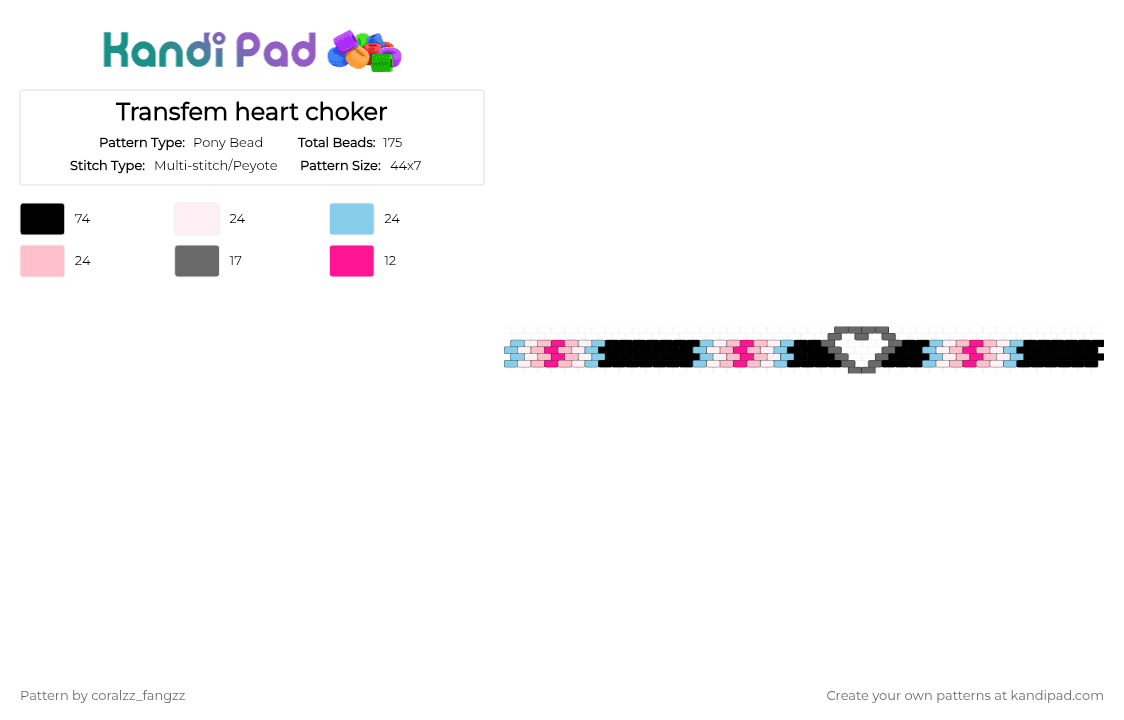 Transfem heart choker - Pony Bead Pattern by coralzz_fangzz on Kandi Pad - pink