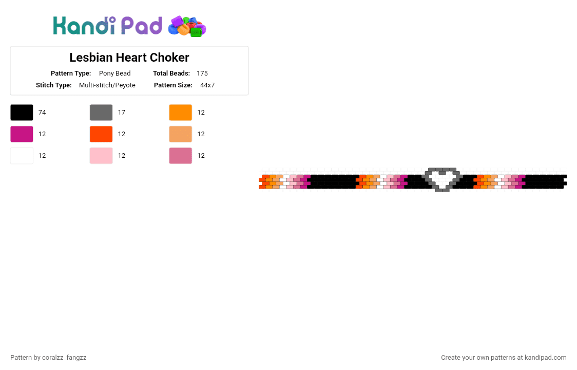 Lesbian Heart Choker - Pony Bead Pattern by coralzz_fangzz on Kandi Pad - orange,pink