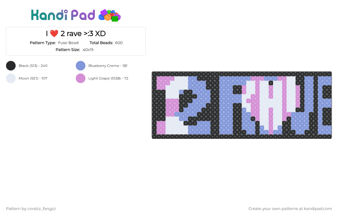 I ❤️ 2 rave >:3 XD - Fuse Bead Pattern by coralzz_fangzz on Kandi Pad - pink,light blue