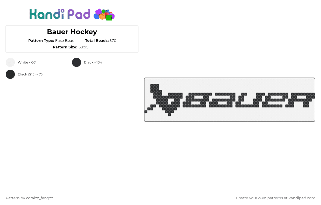 Bauer Hockey - Fuse Bead Pattern by coralzz_fangzz on Kandi Pad - white,bauer,hockey,pwhl,nhl