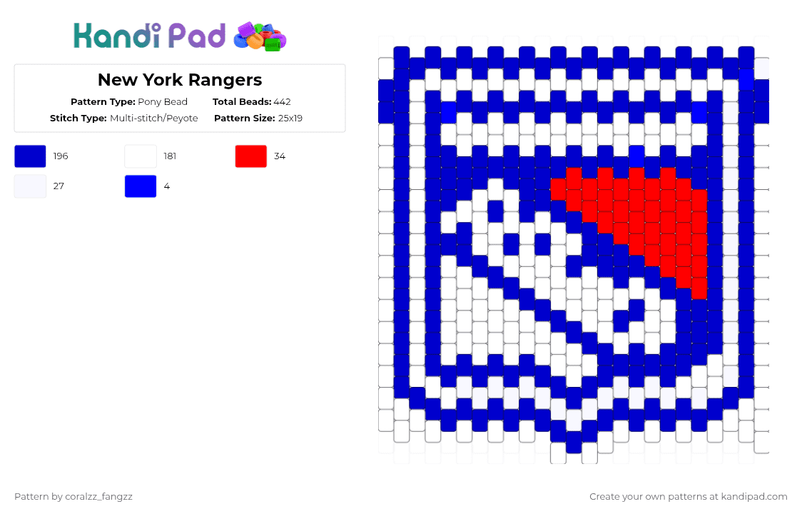 New York Rangers - Pony Bead Pattern by coralzz_fangzz on Kandi Pad - purple,newyorkrangers,nhl,hockey,professionalhockey