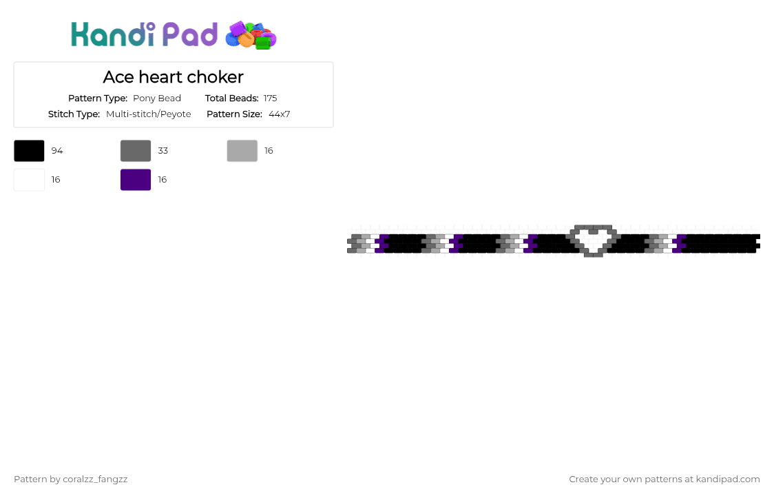 Ace heart choker - Pony Bead Pattern by coralzz_fangzz on Kandi Pad - black,gray