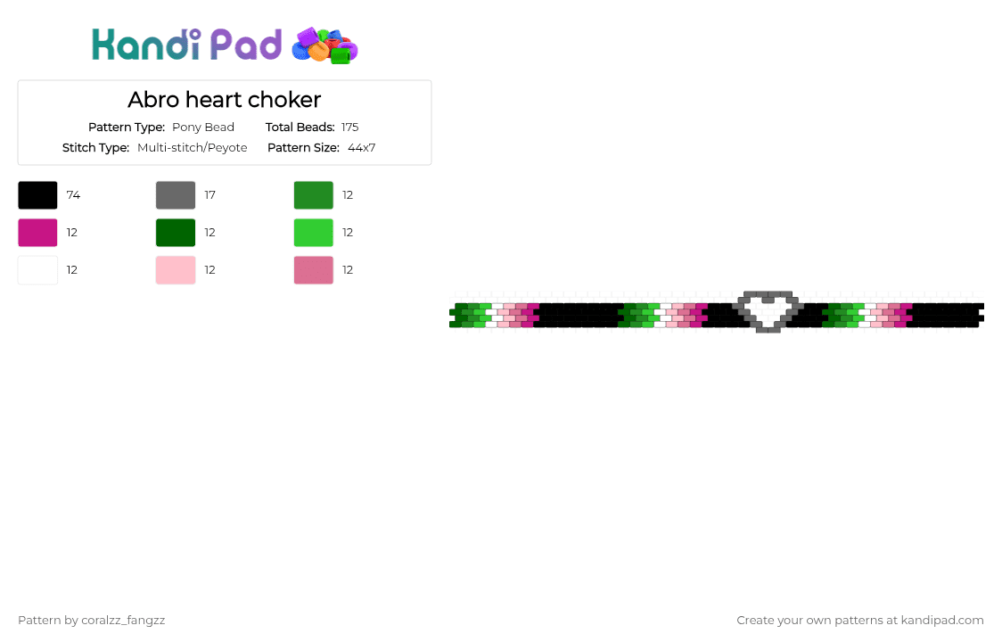 Abro heart choker - Pony Bead Pattern by coralzz_fangzz on Kandi Pad - green,pink