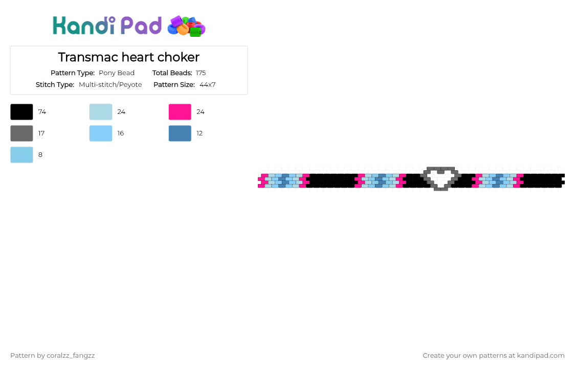 Transmac heart choker - Pony Bead Pattern by coralzz_fangzz on Kandi Pad - light blue,pink