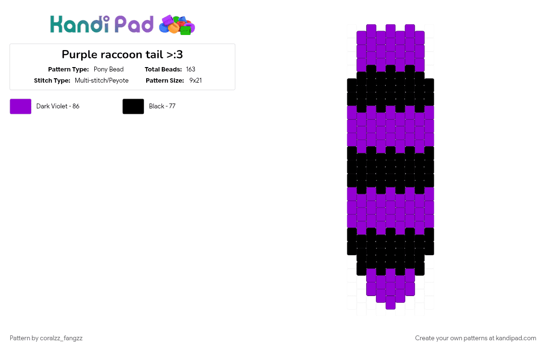 Purple raccoon tail >:3 - Pony Bead Pattern by coralzz_fangzz on Kandi Pad - black, cotdemohairstyles, purple
