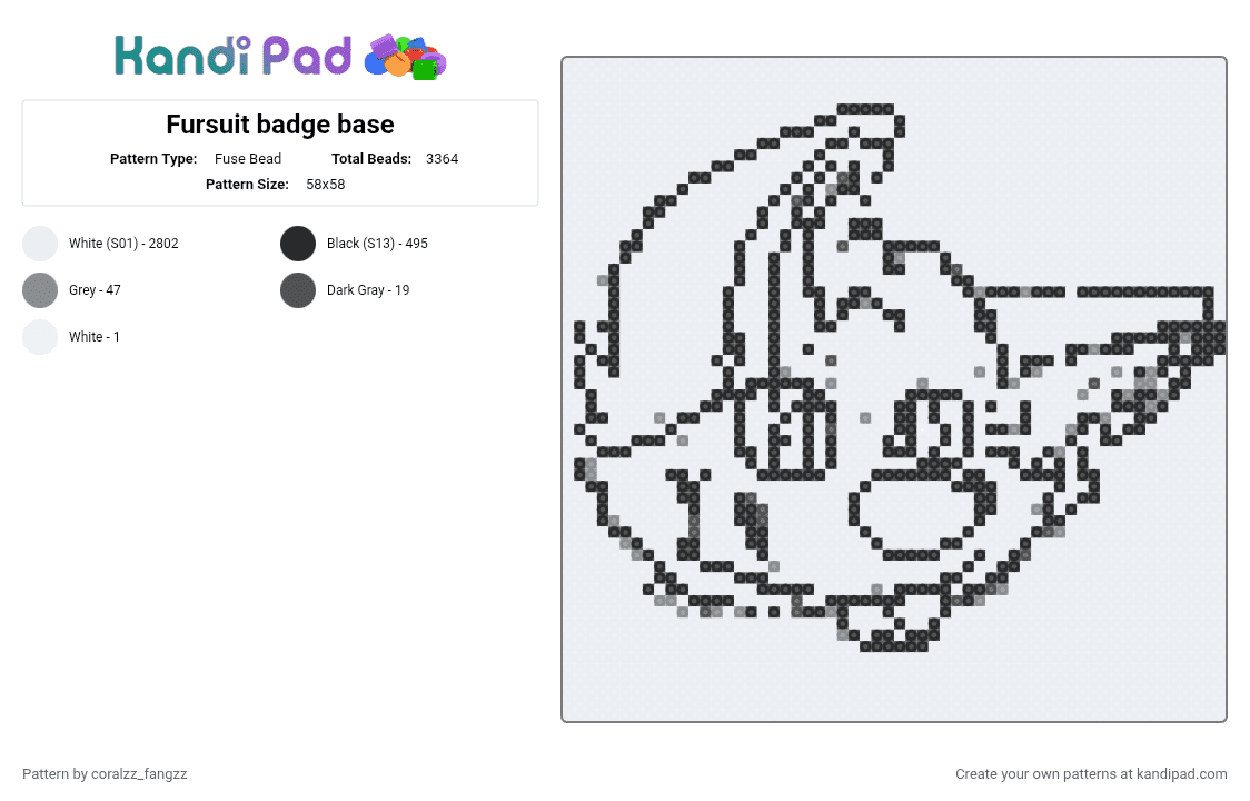 Fursuit badge base - Fuse Bead Pattern by coralzz_fangzz on Kandi Pad - white
