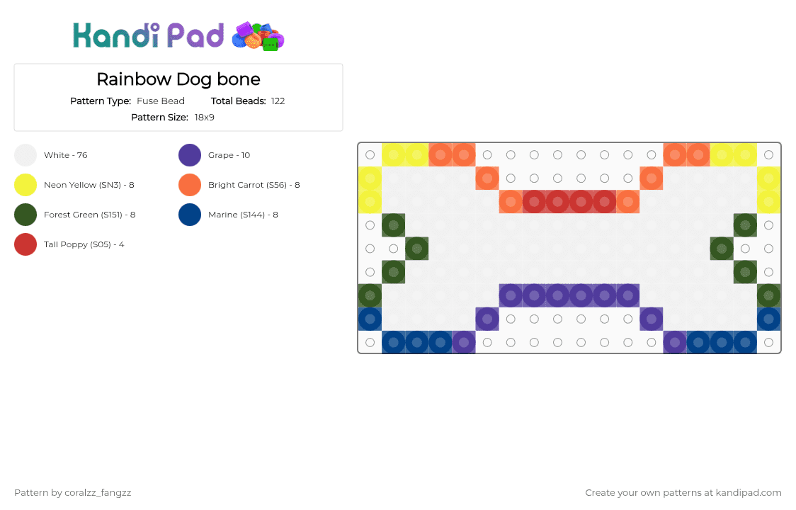 Rainbow Dog bone - Fuse Bead Pattern by coralzz_fangzz on Kandi Pad - colorful, orange, purple, white