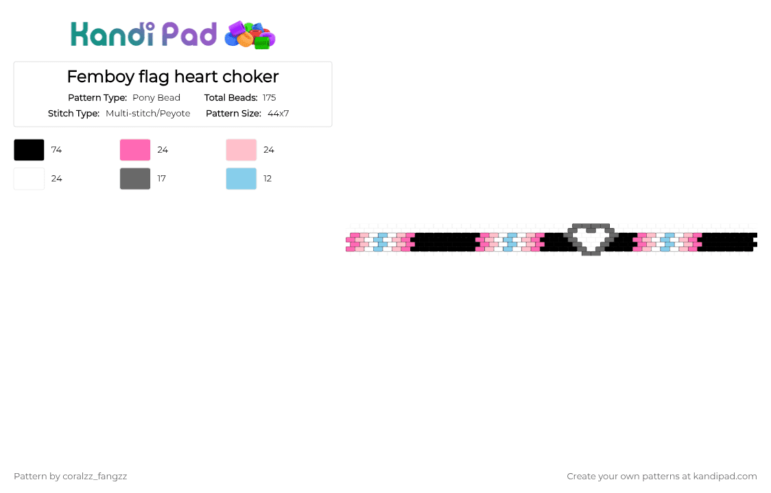 Femboy flag heart choker - Pony Bead Pattern by coralzz_fangzz on Kandi Pad - pink
