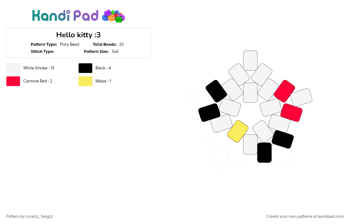 Hello kitty :3 - Pony Bead Pattern by coralzz_fangzz on Kandi Pad - red, white, yellow