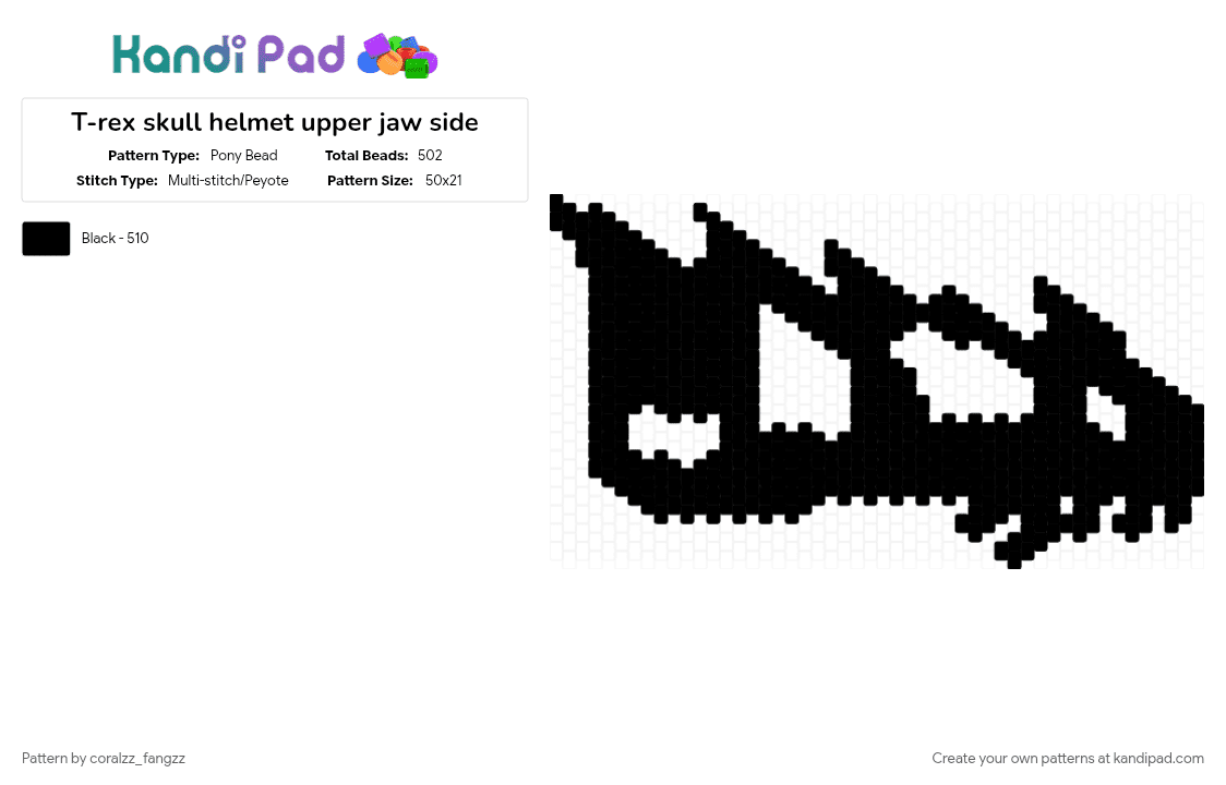 T-rex skull helmet upper jaw side - Pony Bead Pattern by coralzz_fangzz on Kandi Pad - black