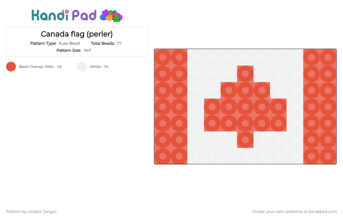 Canada flag (perler) - Fuse Bead Pattern by coralzz_fangzz on Kandi Pad - canada, red, white