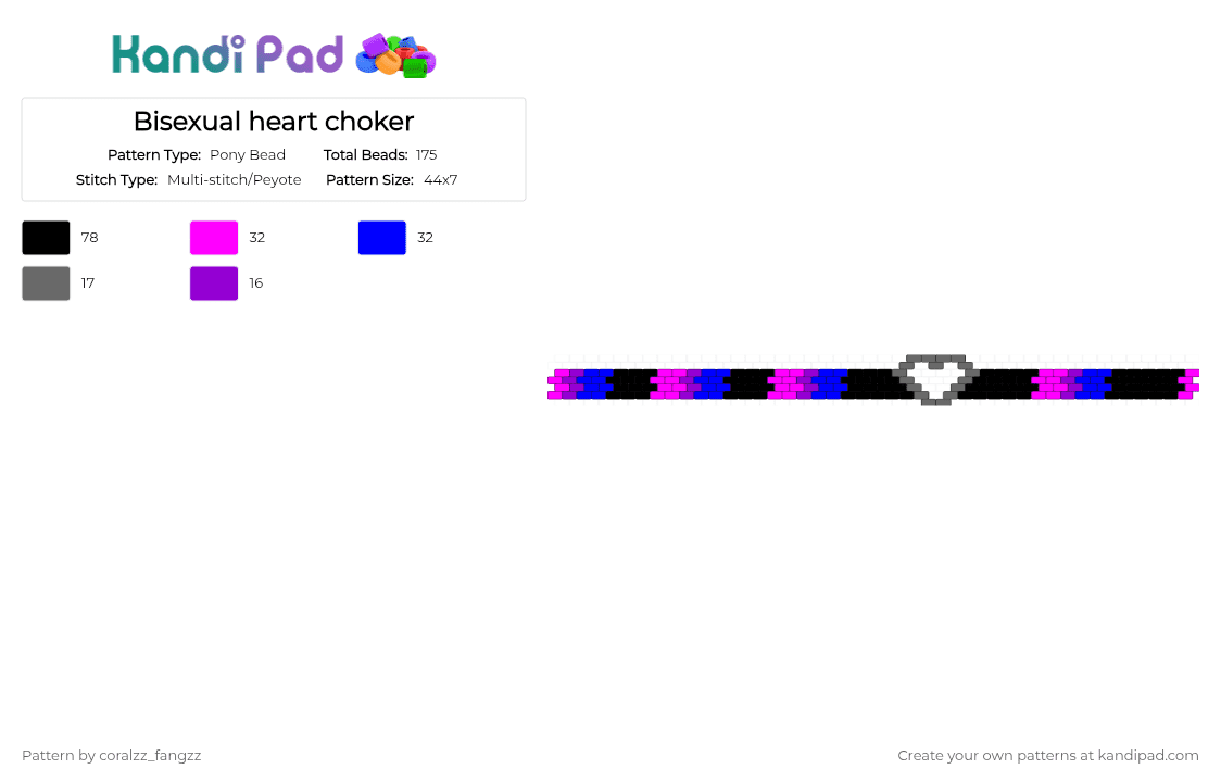 Bisexual heart choker - Pony Bead Pattern by coralzz_fangzz on Kandi Pad - pink, purple