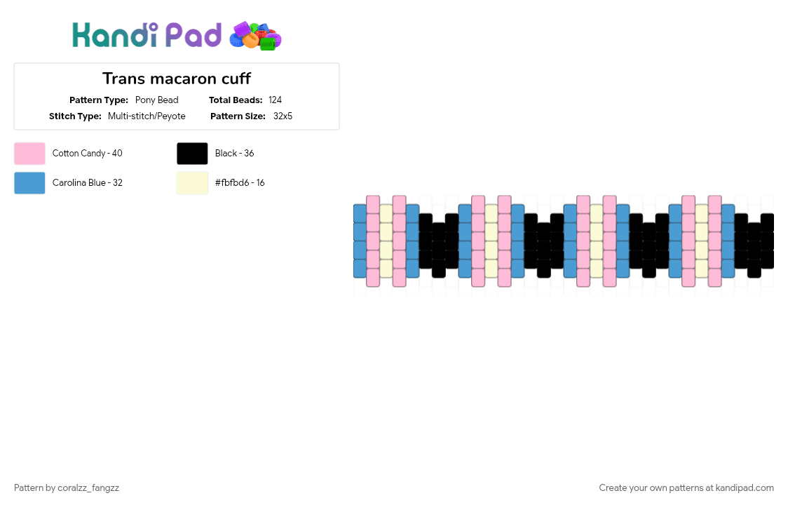 Trans macaron cuff - Pony Bead Pattern by coralzz_fangzz on Kandi Pad - light blue, pink