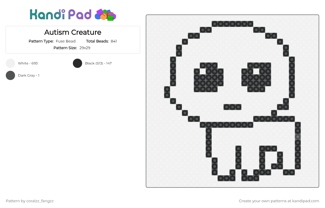 Autism Creature - Fuse Bead Pattern by coralzz_fangzz on Kandi Pad - autism, autismcreature, autistic, tbhcreature, white