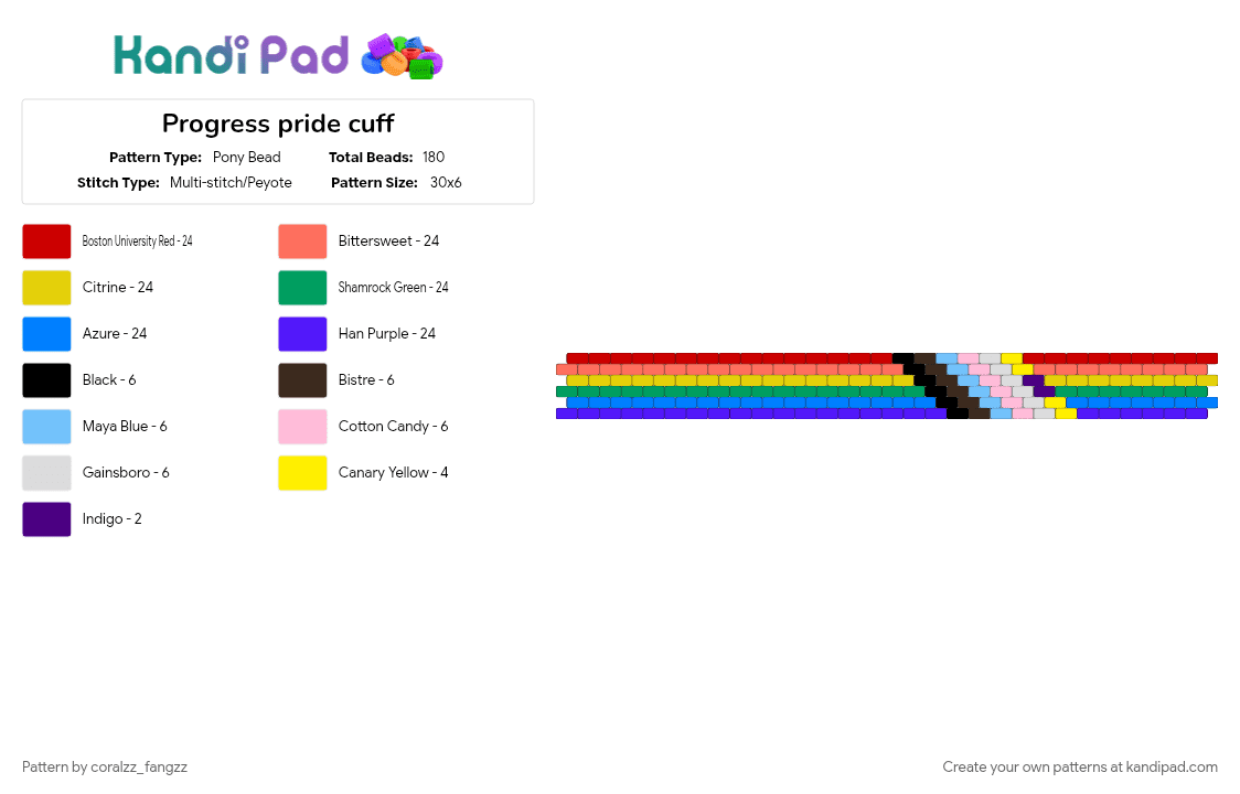 Progress pride cuff - Pony Bead Pattern by coralzz_fangzz on Kandi Pad - blue, colorful, pride, purple, red