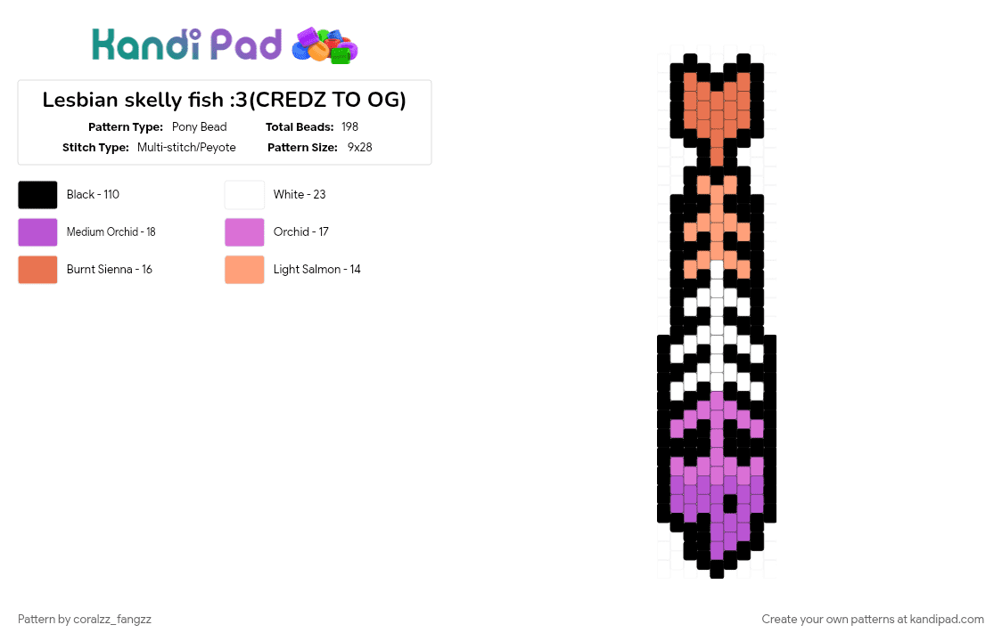 Lesbian skelly fish :3(CREDZ TO OG) - Pony Bead Pattern by coralzz_fangzz on Kandi Pad - black, orange, pink