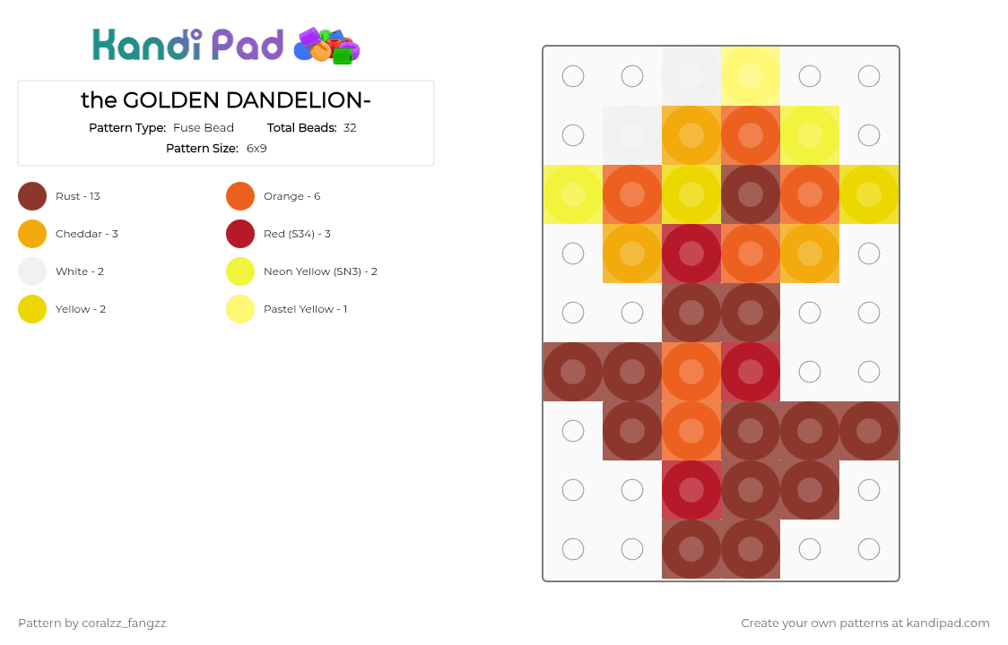 the GOLDEN DANDELION- - Fuse Bead Pattern by coralzz_fangzz on Kandi Pad - minecraft, red