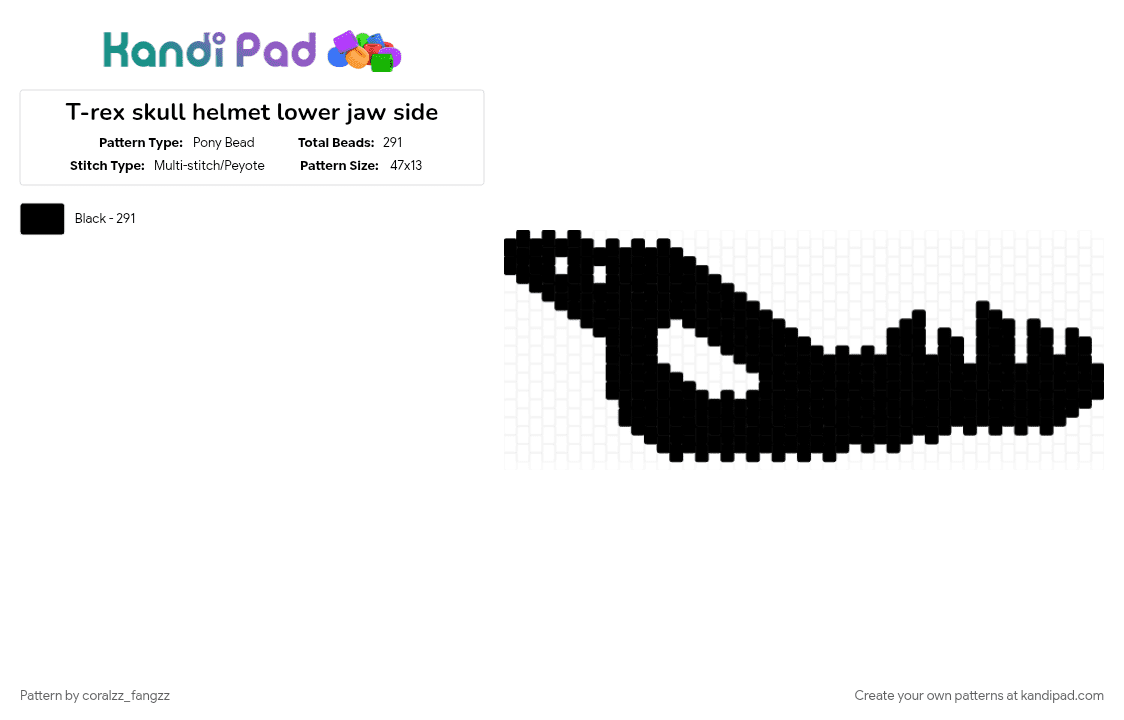 T-rex skull helmet lower jaw side - Pony Bead Pattern by coralzz_fangzz on Kandi Pad - black