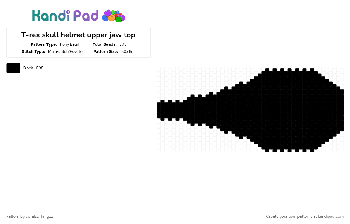 T-rex skull helmet upper jaw top - Pony Bead Pattern by coralzz_fangzz on Kandi Pad - black