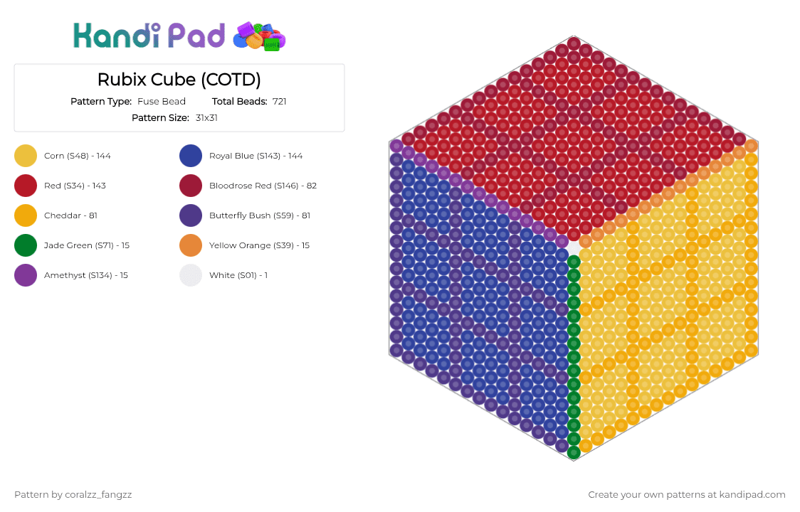Rubix Cube (COTD) - Fuse Bead Pattern by coralzz_fangzz on Kandi Pad - cotdfill, purple, red, yellow