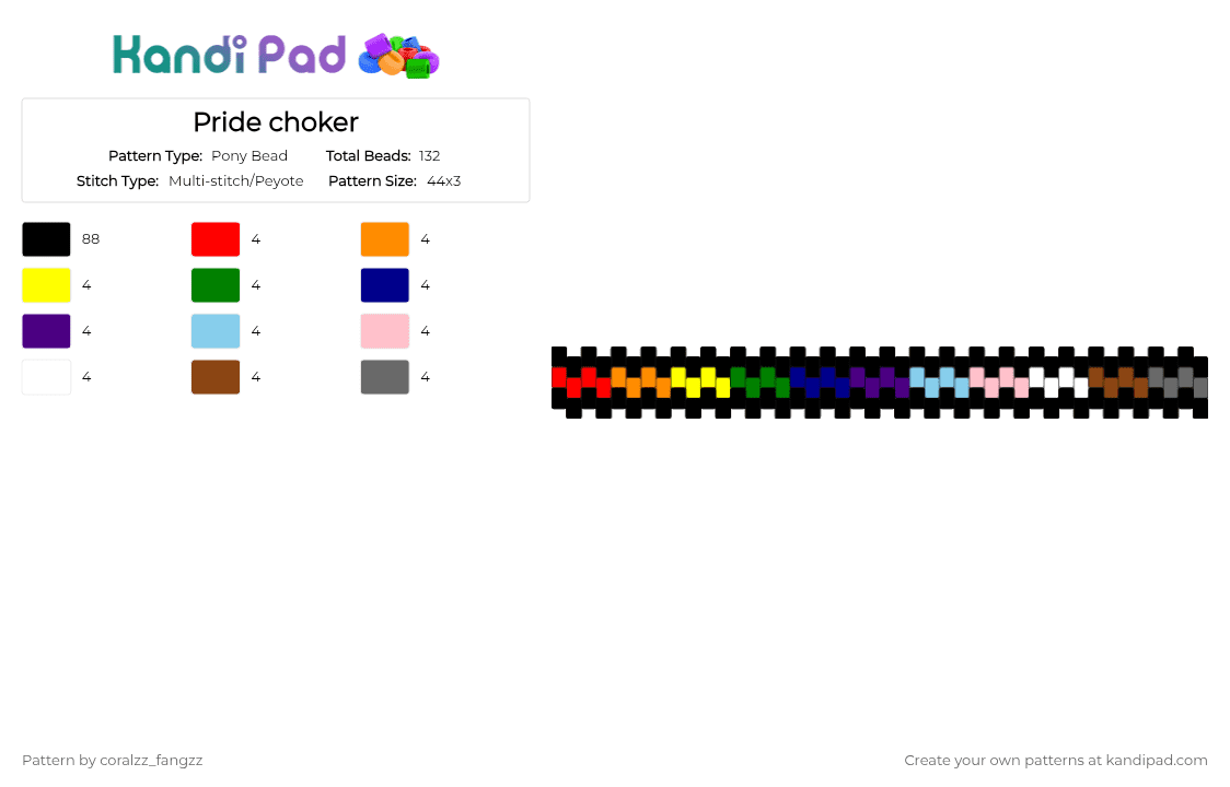 Pride choker - Pony Bead Pattern by coralzz_fangzz on Kandi Pad - black,red,purple