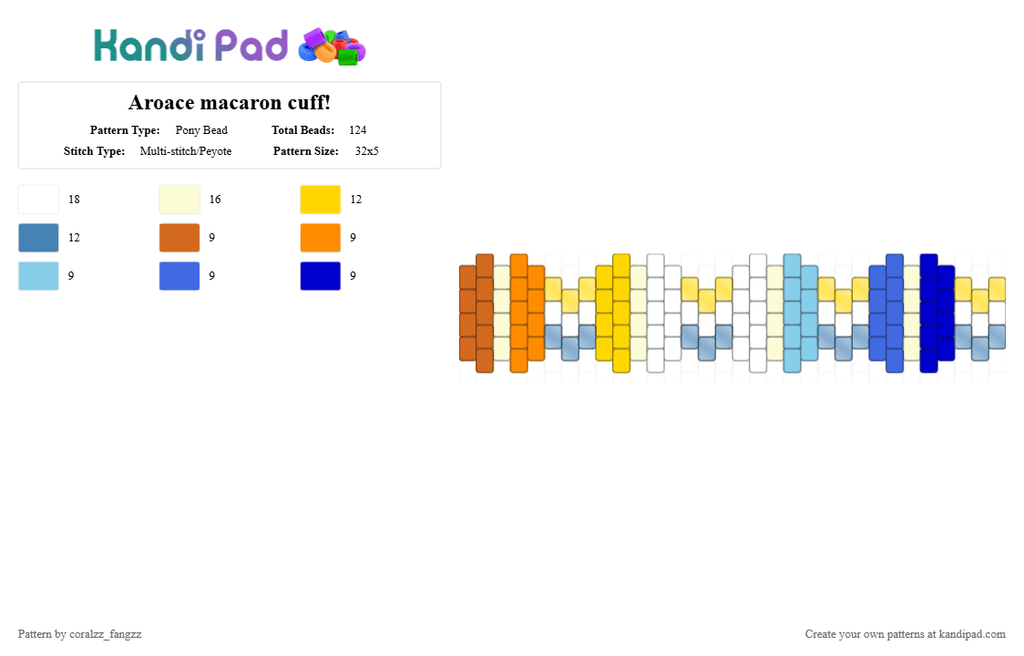 Aroace macaron cuff! - Pony Bead Pattern by coralzz_fangzz on Kandi Pad - blue, orange, yellow