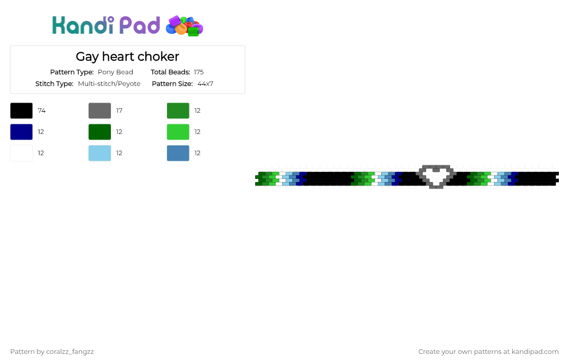 Gay heart choker - Pony Bead Pattern by coralzz_fangzz on Kandi Pad - gray,green
