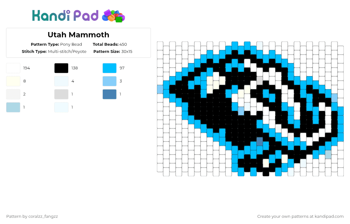 Utah Mammoth - Pony Bead Pattern by coralzz_fangzz on Kandi Pad - white,light blue,utahmammoth,nhl,hockey,professionalhockey,arizonacoyotes