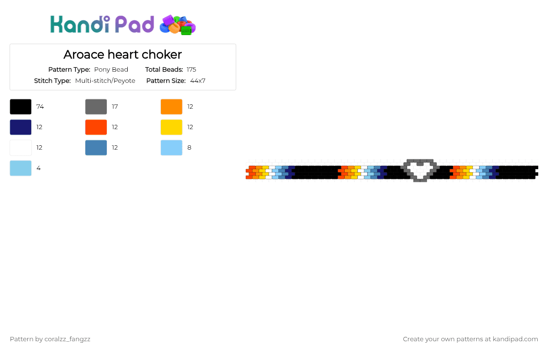 Aroace heart choker - Pony Bead Pattern by coralzz_fangzz on Kandi Pad - black,orange,red,light blue,colorful