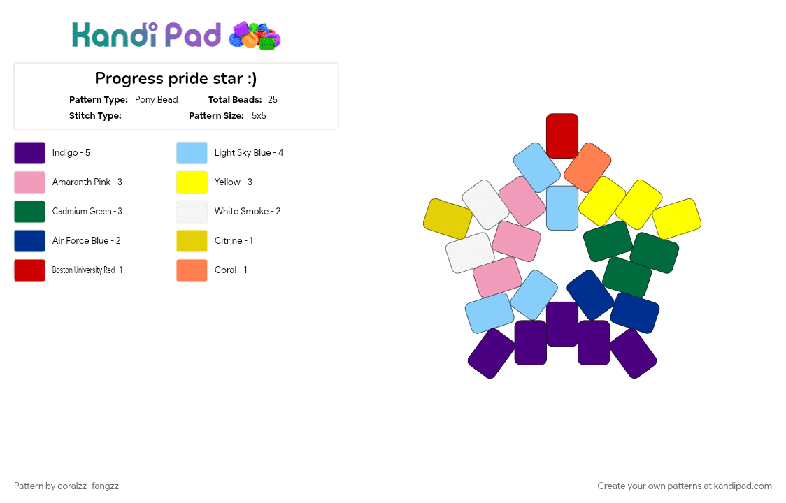 Progress pride star :) - Pony Bead Pattern by coralzz_fangzz on Kandi Pad - colorful, green, pink, pride, prideflag