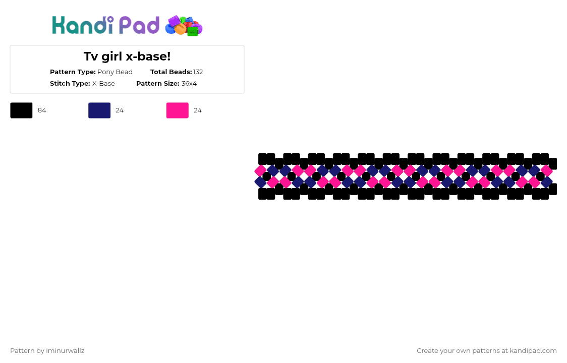 Tv girl x-base! - Pony Bead Pattern by iminurwallz on Kandi Pad - black, pink, purple, tvgirl