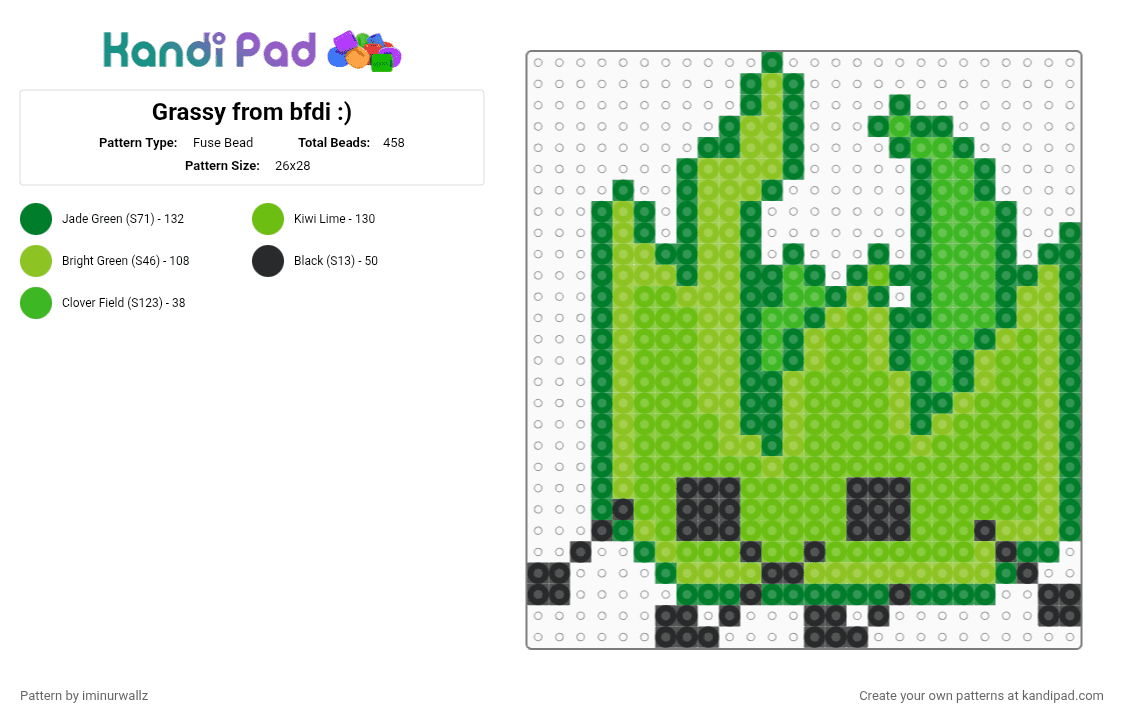 Grassy from bfdi :) Fuse Bead Pattern - Kandi Pad | Kandi Patterns ...