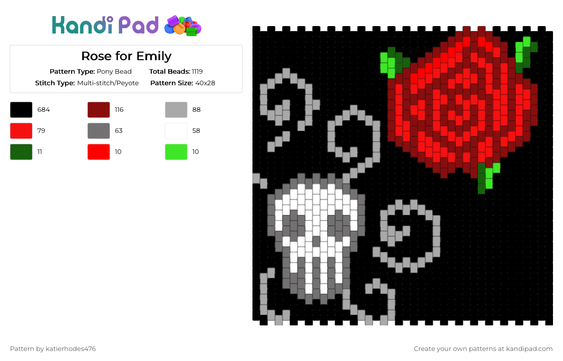 Rose for Emily - Pony Bead Pattern by katierhodes476 on Kandi Pad - black,brown,red,beige