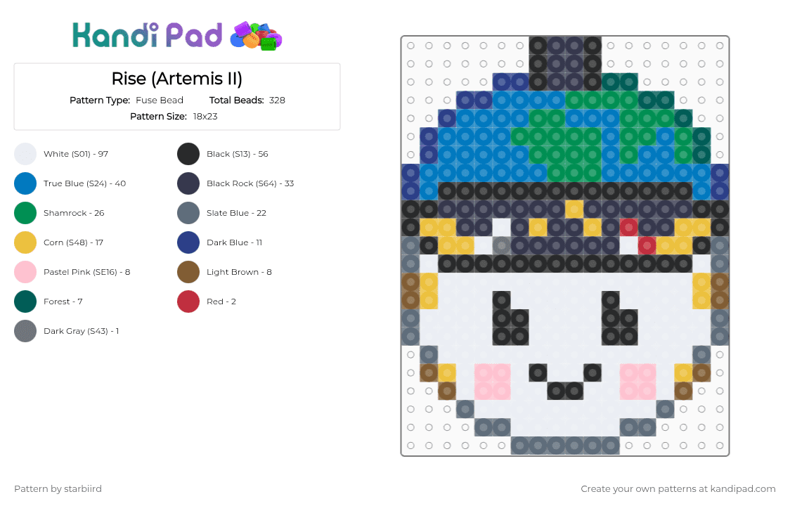 Rise (Artemis II) - Fuse Bead Pattern by starbiird on Kandi Pad - purple,blue,green,gray,space,moon,artemis,artemis ii,nasa,rise