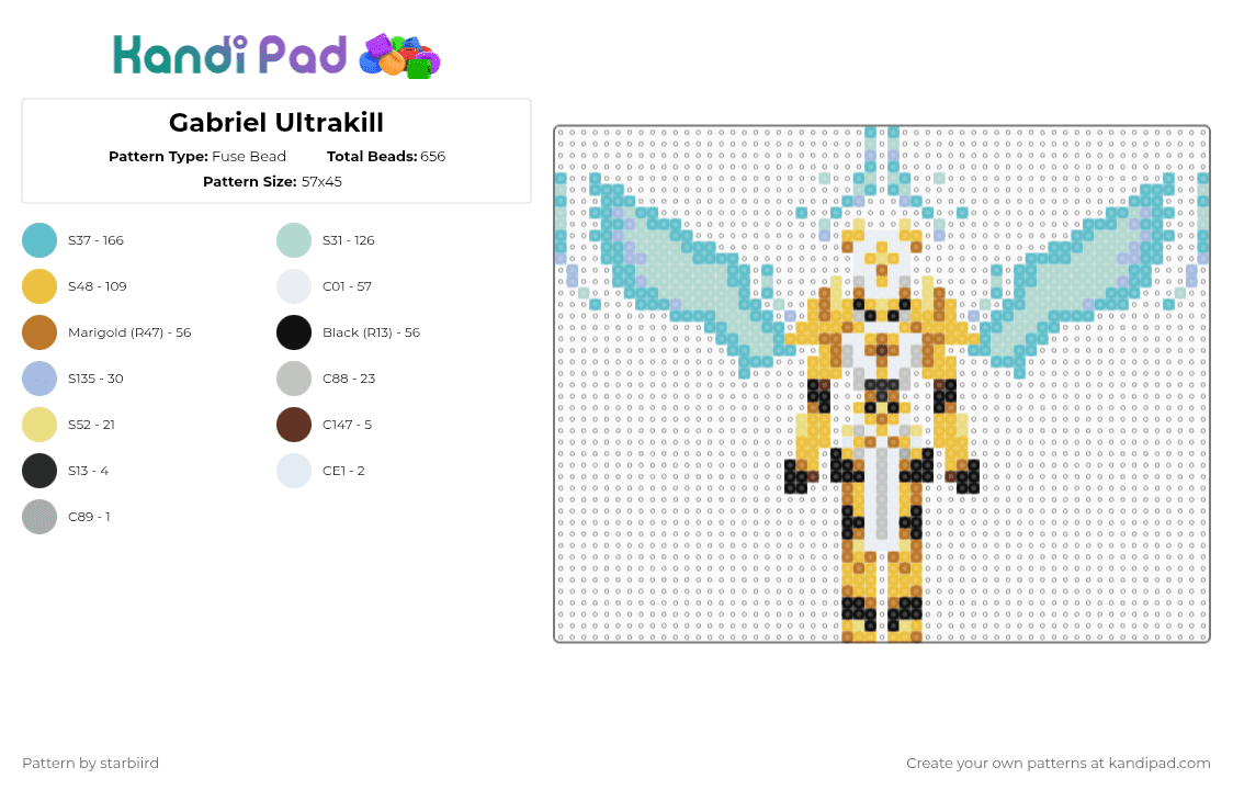 Gabriel Ultrakill - Fuse Bead Pattern by starbiird on Kandi Pad - teal,light blue,yellow,ultrakill,gabriel