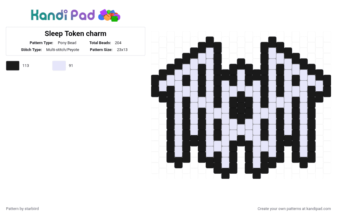 Sleep Token charm - Pony Bead Pattern by starbiird on Kandi Pad - white,black