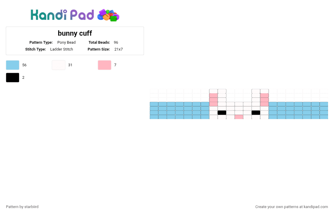 bunny cuff - Pony Bead Pattern by starbiird on Kandi Pad - light blue,rabbit,bunny,animal,cute,cuff,ladder cuff