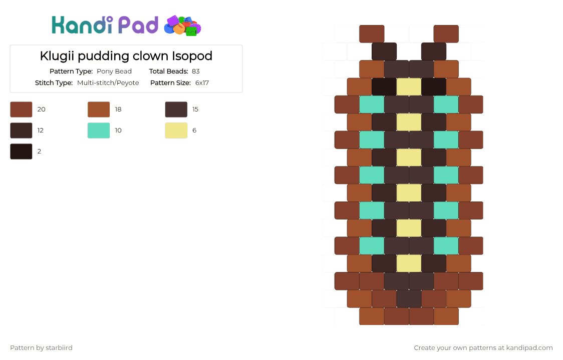 Klugii pudding clown Isopod - Pony Bead Pattern by starbiird on Kandi Pad - brown, red