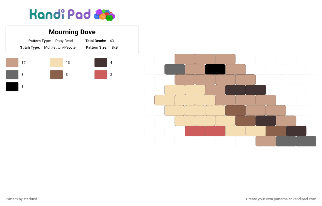 Mourning Dove - Pony Bead Pattern by starbiird on Kandi Pad - beige