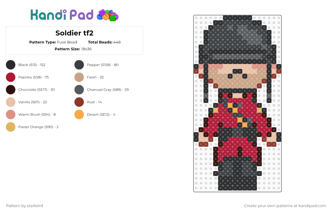 Soldier tf2 - Fuse Bead Pattern by starbiird on Kandi Pad - black,red,beige,soldier tf2,tf2