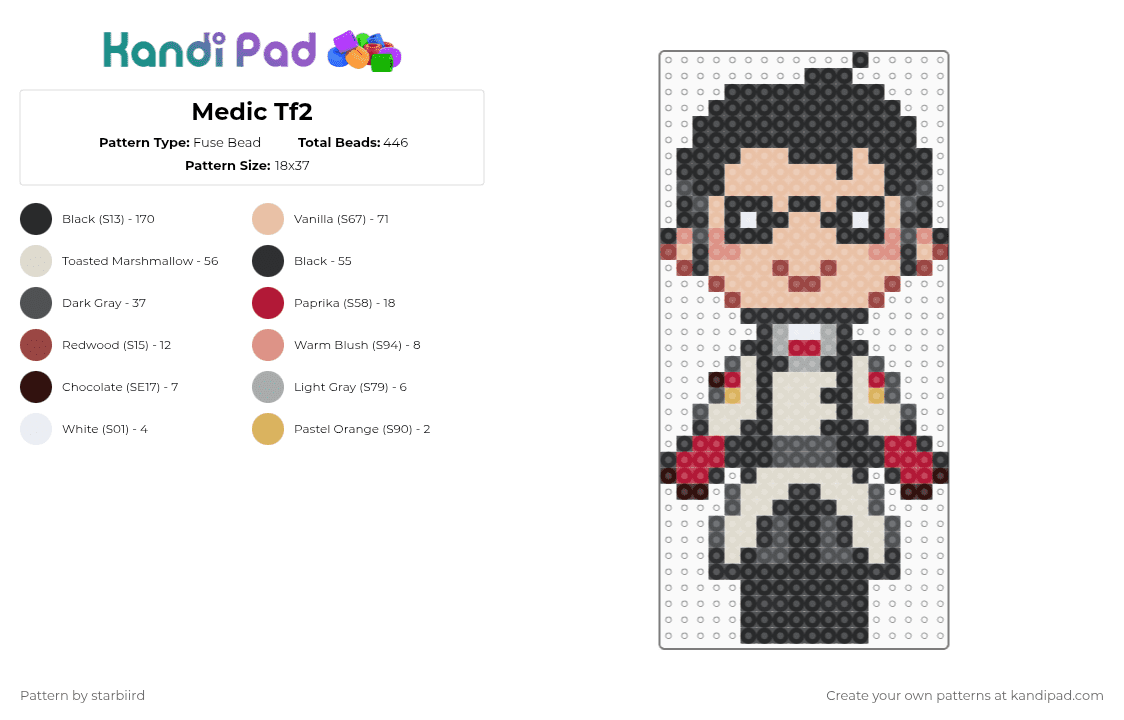 Medic Tf2 - Fuse Bead Pattern by starbiird on Kandi Pad - black,beige,gray,tf2,medic tf2